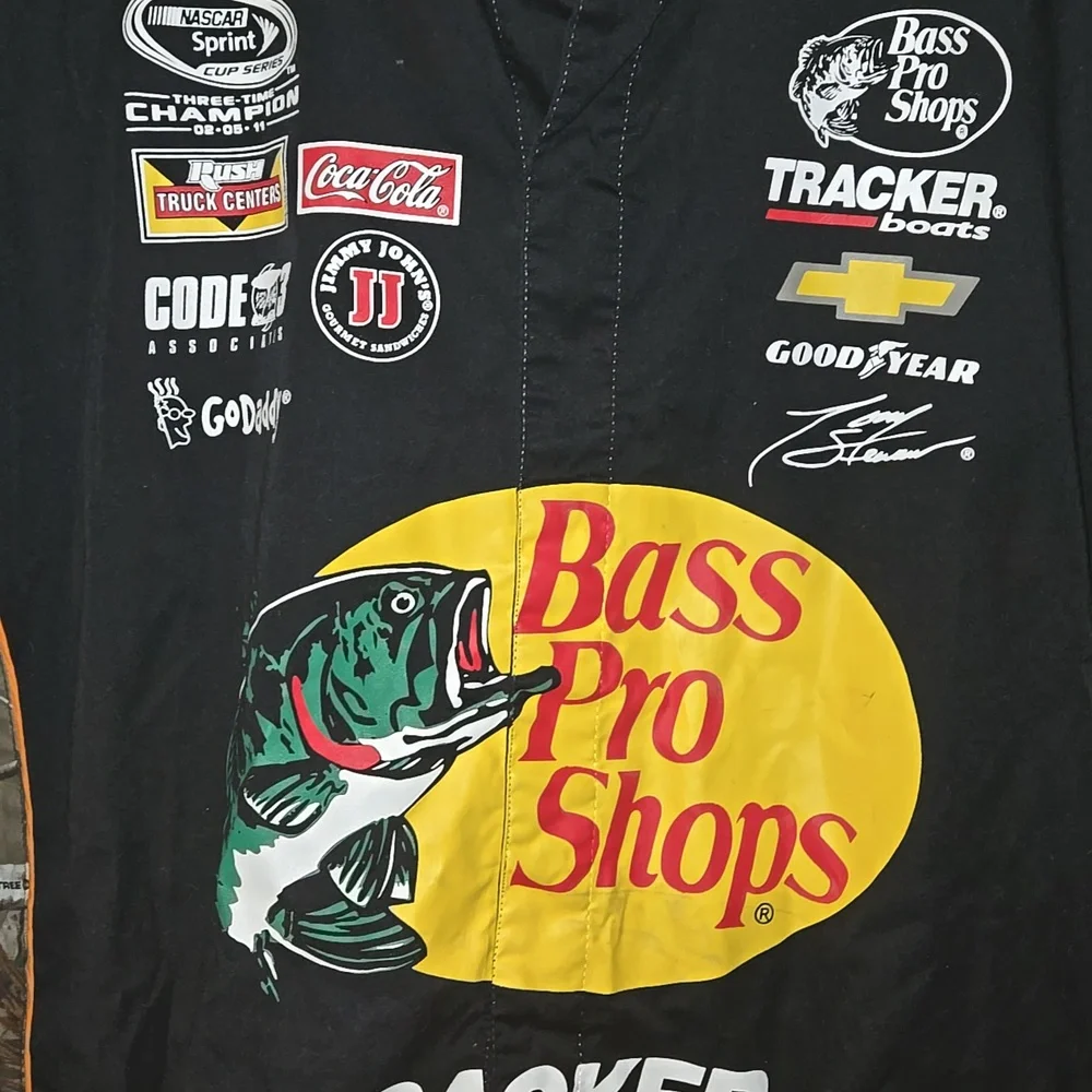 Nascar Bass Pro Shops JH Design Black Racing Camo Button Shirt Mens 2xl